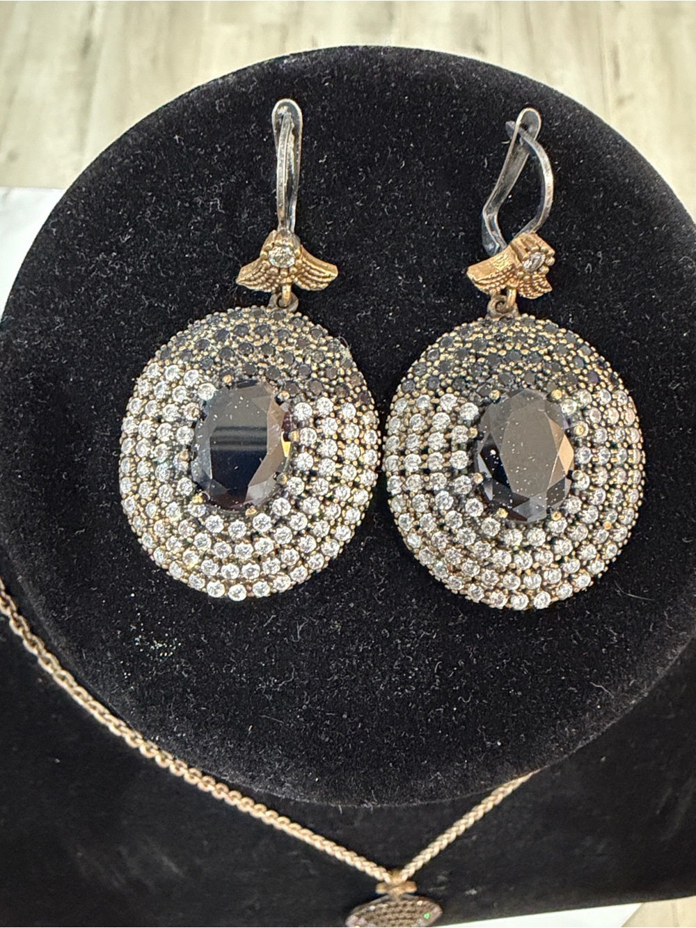 Gold-Tone Black Crystal Pavé Drop Earrings - Women's Jewelry